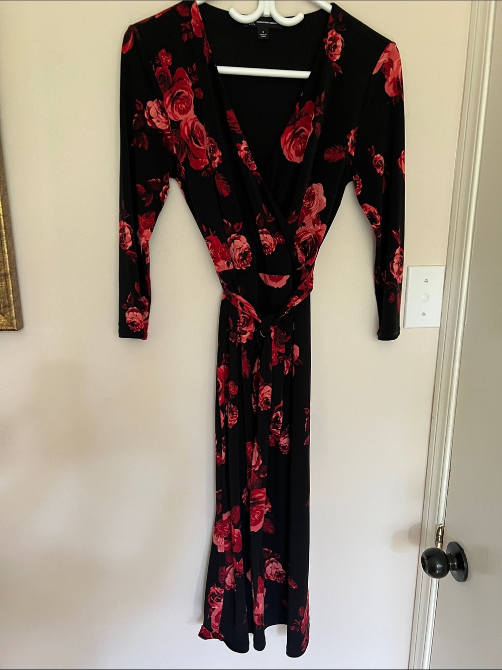 INC International Concepts • Women’s S • Floral Wrap Maxi Dress • Black,Red Rose